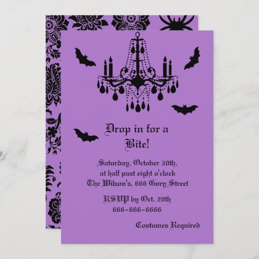 Chandelier et Damask Halloween Invitation (Devant / Derrière)