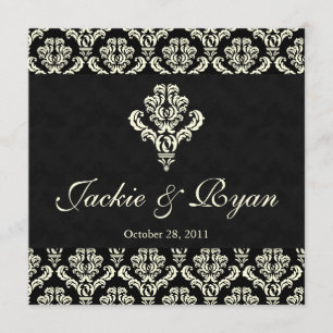 Chandelier Faire-part de mariage Creme noire Damas