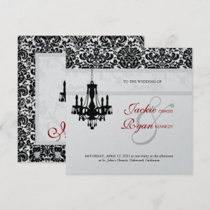 Chandelier Invitation de Mariage Noir Rouge Argent