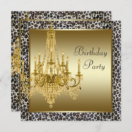 Chandelier Leopard Gold Invitations d'anniversaire (Devant / Derrière)
