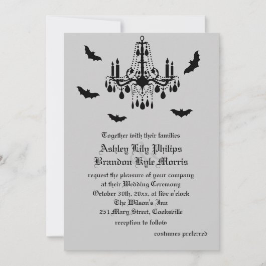 Chandelier noir et Mariage damassé Invitation (Devant)