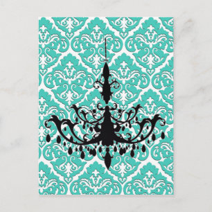 Chandelier Silhouette Blauwgroen Damask Briefkaart