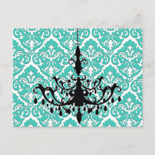 Chandelier Silhouette Blauwgroen Damask Briefkaart