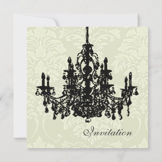 Chandelier sur damas blanc, invitations de mariage (Devant)