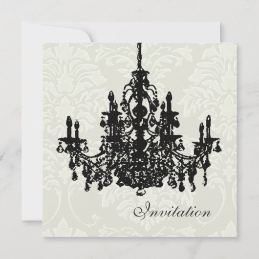 Chandelier sur damas blanc, invitations de mariage (Devant)