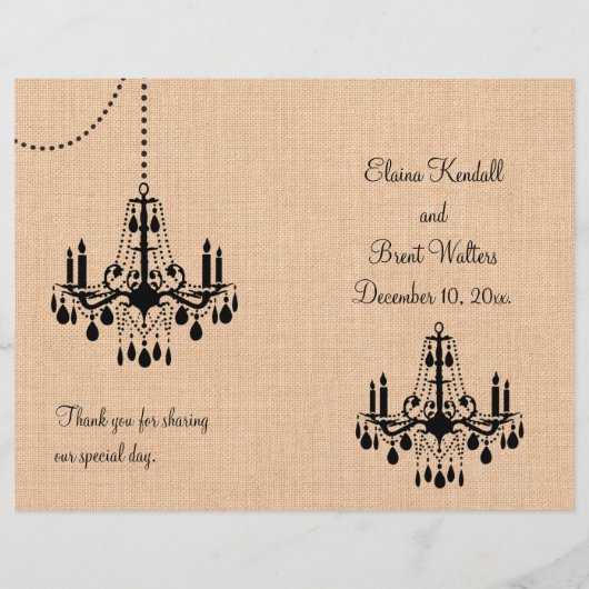 Chandelier sur le programme de mariage Burlap (Devant)