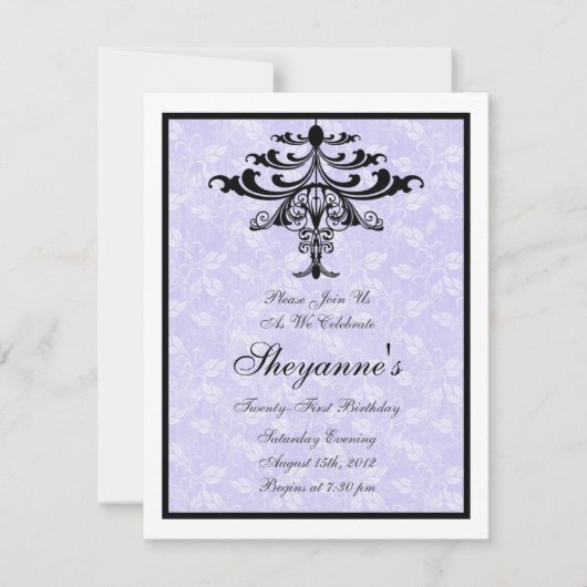 Chandelier violet Invitation à la fête du 21e anni (Devant)
