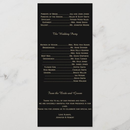 Chandeliers d'or sur Black Posh Wedding Programme (Dos)