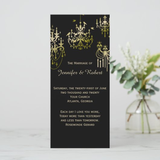 Chandeliers d'or sur Black Posh Wedding Programme (Debout devant)