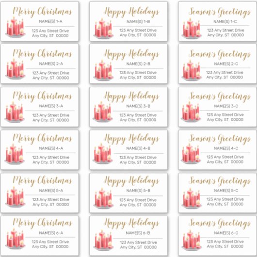 Chandelles Plateau Noël Étiquettes de adresse de v (Devant)