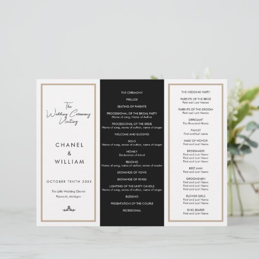 Chanel-geïnspireerd Tri-Fold bruiloft programma (Staand voorkant)