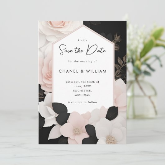 Chanel-geïnspireerd zwart-wit bewaart de datum kaart (Staand voorkant)