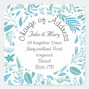 Changement d'adresse autocollant turquoise et moti