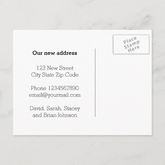 Changement d'adresse carte postale en bois de gran (Dos)