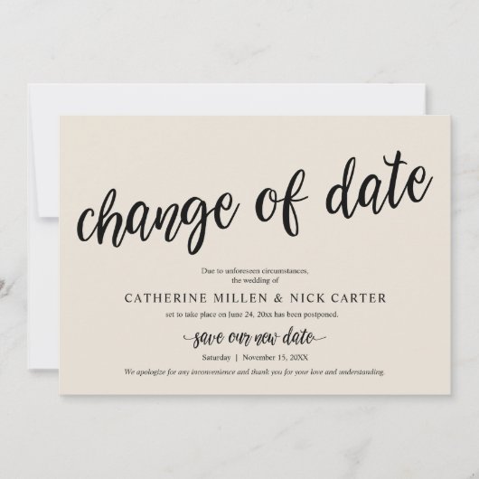 Changement de date de mariage, Crème, Carte de Rem (Devant)
