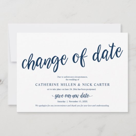 Changement de date de mariage, Navy, Carte d'annon (Devant)