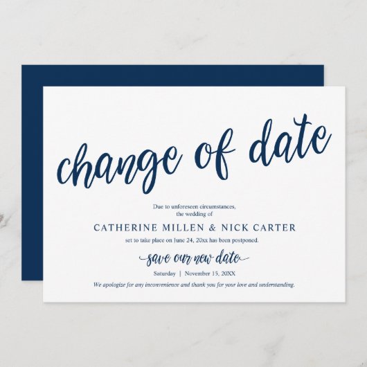 Changement de date de mariage, Navy, Carte d'annon (Devant / Derrière)