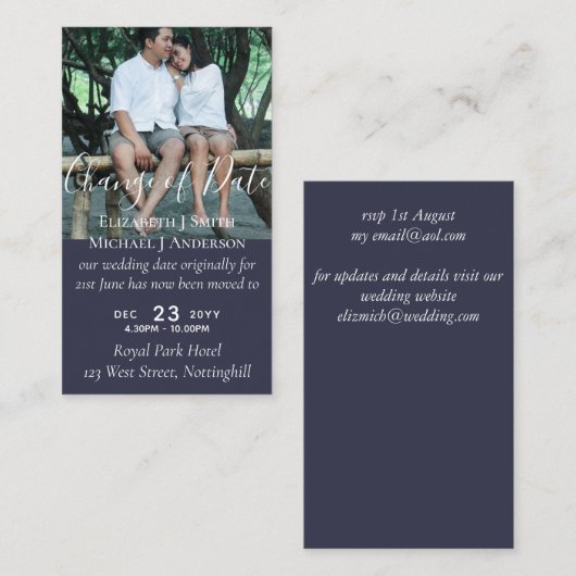 Changement de date Mariage Postponement Invitation (Devant / Derrière)