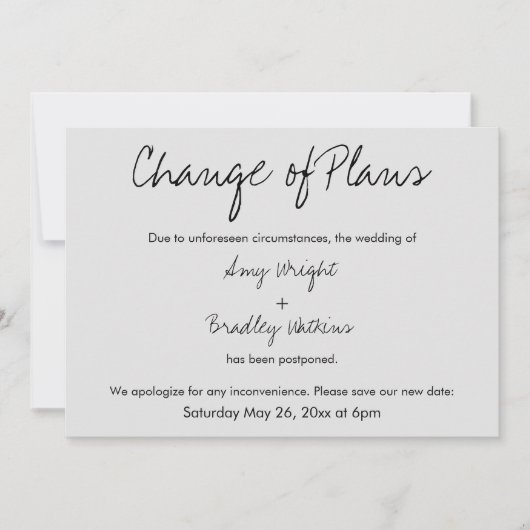 "Changement de plan" Carte grise Mariage reportée (Devant)