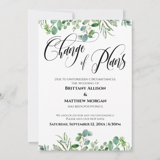 Changement de plan Eucalyptus Carte Mariage report (Devant)