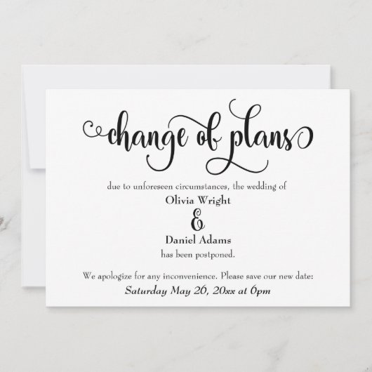 "Changement de plan" Reporté Faire-part Mariage (Devant)