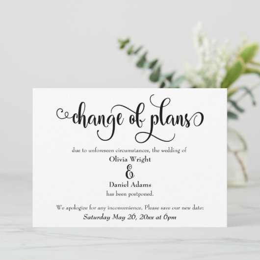 "Changement de plan" Reporté Faire-part Mariage (Debout devant)