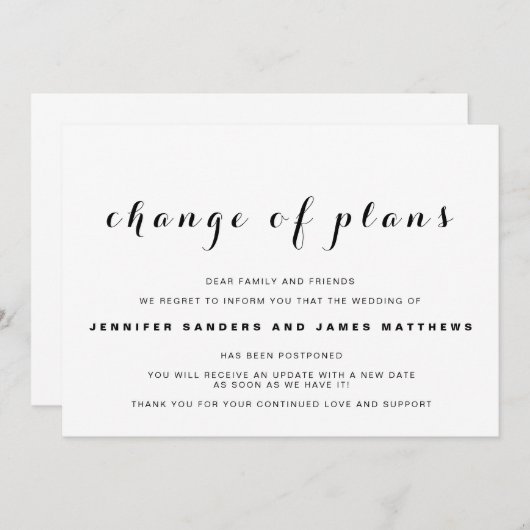 "Changement de régime" Reporté Faire-part Mariage (Devant / Derrière)