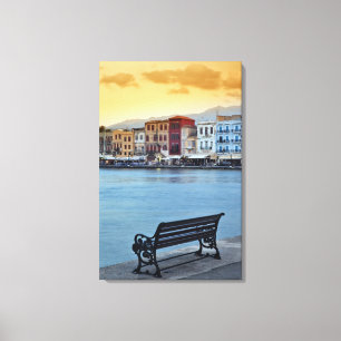 Chania bij de schemering, Chania, Kreta, Griekenla Canvas Afdruk