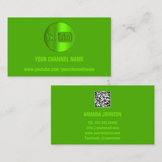 CHANNEL NAAM U KNOP LOGO QR CODE GROEN LEMON VISITEKAARTJE (Voorkant / Achterkant)