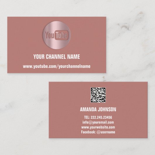 CHANNEL NAAM YOUTUBER LOGO QR CODE ROOS VISITEKAARTJE (Voorkant / Achterkant)