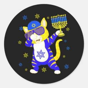 Chanoeka Dabbing Kat Zonnebril Holding Menorah Ronde Sticker