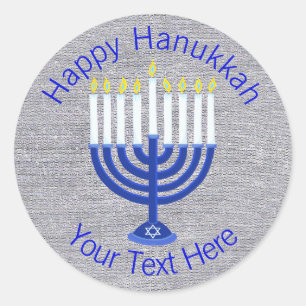 Chanoeka Donkerblauwe Menorah op Faux Silver Schat Ronde Sticker
