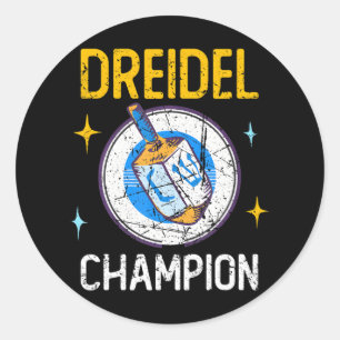 Chanoeka Dreidel Kampioen Joodse Spinning Top Ronde Sticker