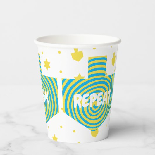 Chanoeka Dreidel Swirl 8 oz. Papieren Bekers (Achterkant)
