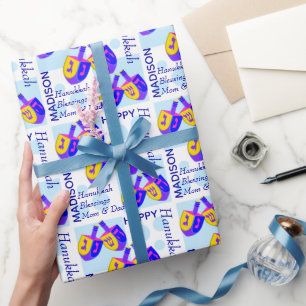 Chanoeka Dreidels Kleurrijke Patroon Gepersonalise Cadeaupapier