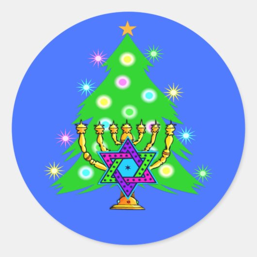 Chanoeka en Kerstmis Ronde Sticker (Voorkant)