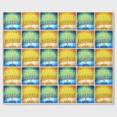 Chanoeka Geel Blauw Menora Patroon Modern Chic Cadeaupapier (Vlak)
