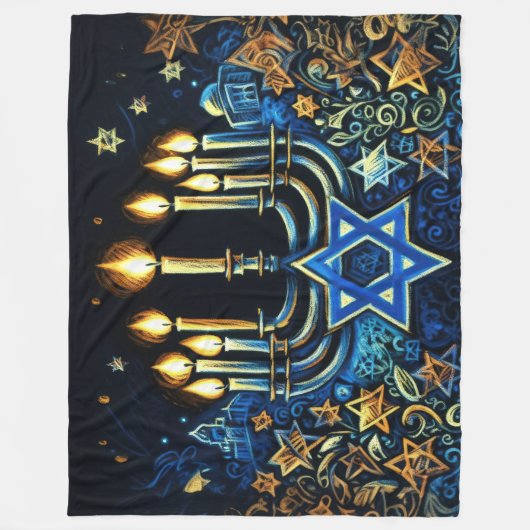 Chanoeka Gift Menorah Pastel Tekening Fleece Deken (Voorkant)