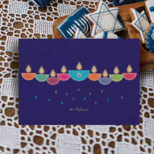 Chanoeka-Kaart   Kleurrijke olielamp Menorah   Mar Kaart