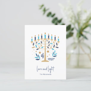 Chanoeka Liefde & Licht Bloemen Menorah Feestdagenkaart