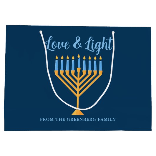 Chanoeka Liefde & Licht Menora Blauw Groot Cadeauzakje (Achterkant)