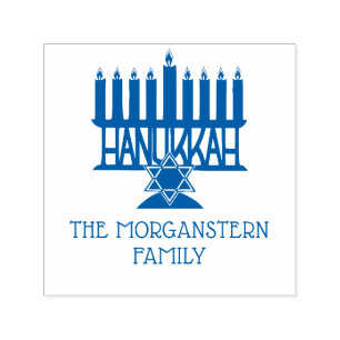 Chanoeka Lit Menorah #2 Familienaam Zelfinktende Stempel