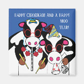 Chanoeka Magneet Vierkant Gelukkig Moo Jaar! (Voorkant)