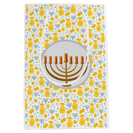 Chanoeka Menorah in het geel Medium Cadeauzakje (Voorkant)