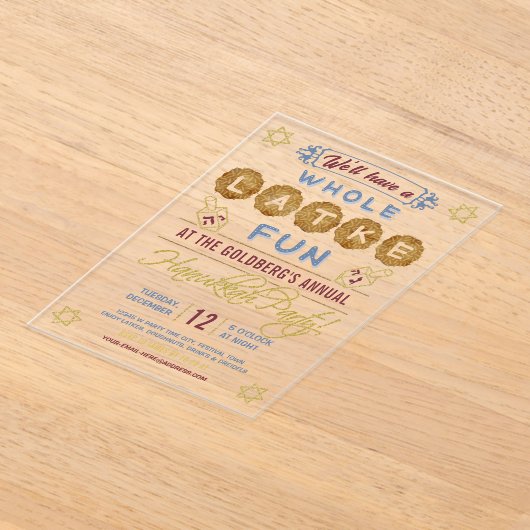 Chanoeka Party Grappig | Hele Latke plezier Acryl Uitnodigingen (Laagn)