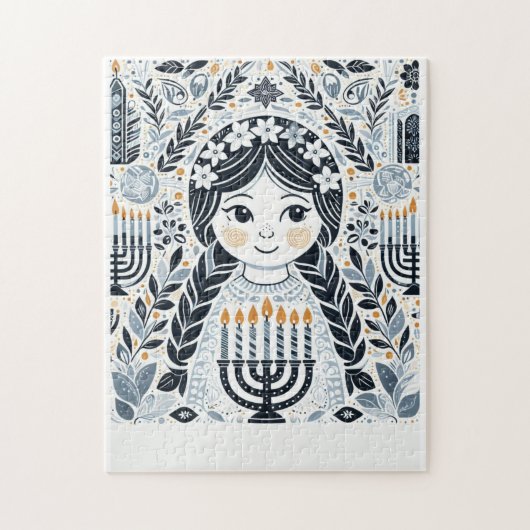 Chanoeka Sameach Gloeipuzzel: stuk samen Festi Legpuzzel (Verticaal)