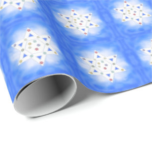 Chanoeka Ster en Sneeuwvlokken Blauw Cadeaupapier