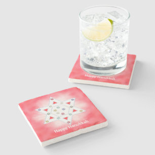 Chanoeka Ster en Sneeuwvlokken Rood Stenen Onderzetter