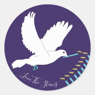 Chanoeka Stickers (1 1/2"/3")"Dove Menorah/Gold"