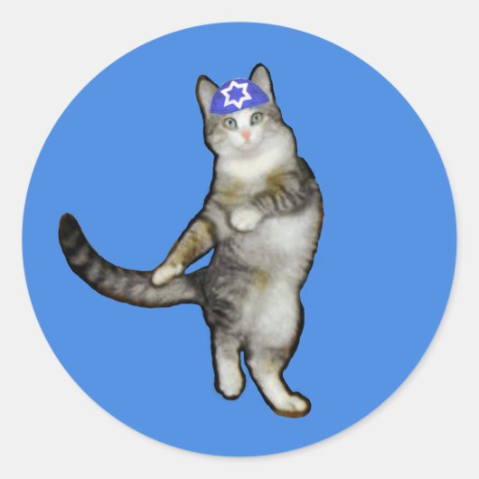 Chanoeka Stickers met Dancing Kitty Cat in Kippah (Voorkant)